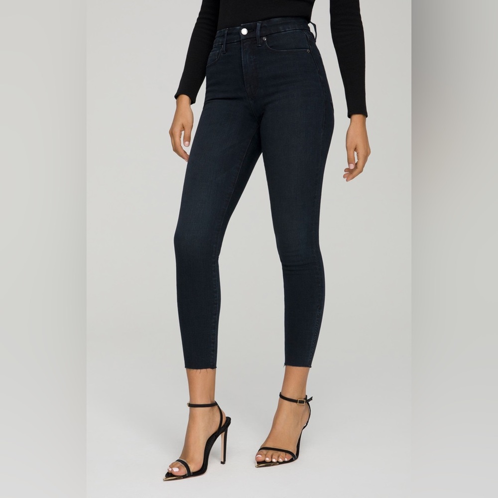 NWT Good American Distressed Good Waist Crop Skinny Jeans in Black size 0/25